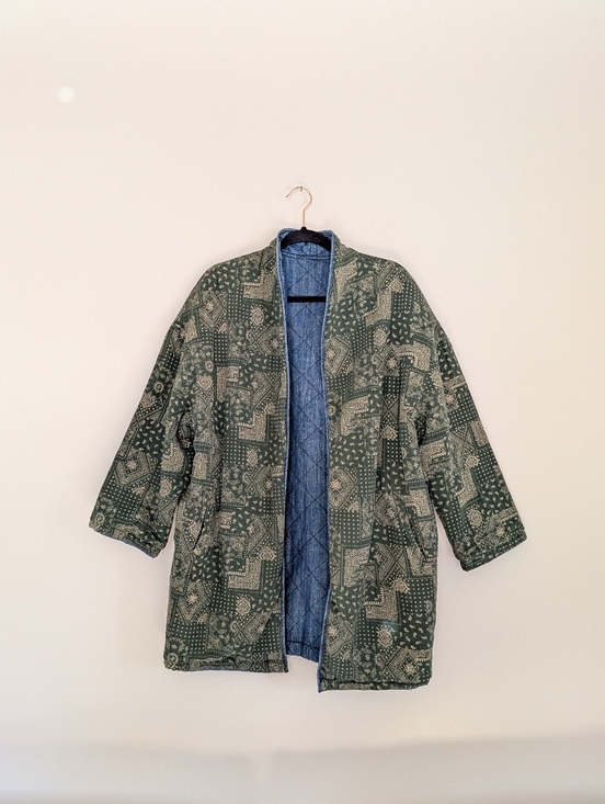 Current Air Jackets & Blazers - Reversible Denim Paisley Quilted Blanket Coat